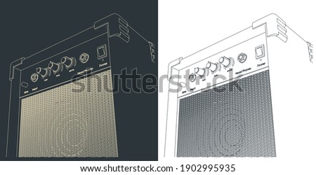 Stylized vector illustration of Guitar combo amplifier sketches