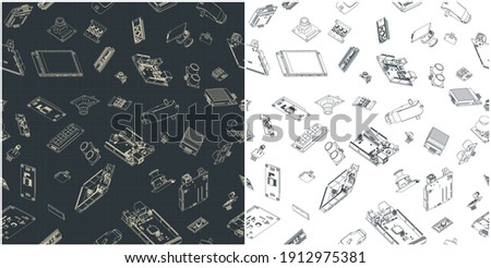 Stylized vector illustration of Arduino hardware drawings. Illustrations seamless in all direction if needed