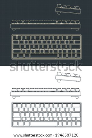 Stylized vector illustration of mechanical 60% keyboard drawings