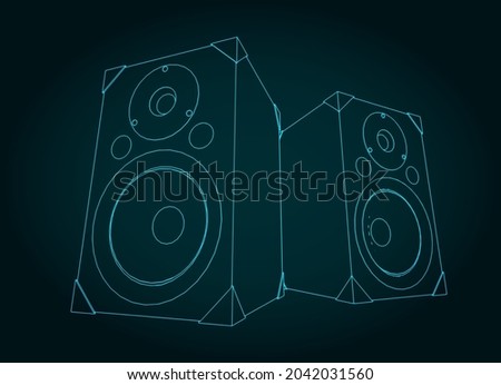 Stylized vector illustration of audio speaker stereo sound system illustrations