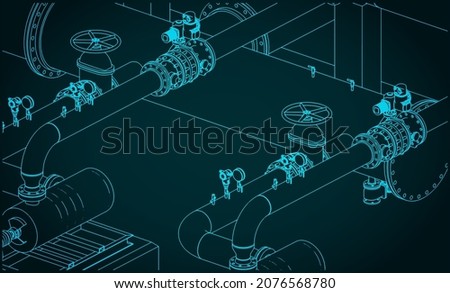 Stylized vector illustration of pipes and valves