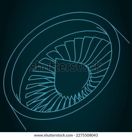 Stylized vector illustration of sketches of jet engine close-up