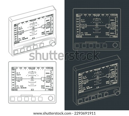 Stylized vector illustration of blueprints of mini Electronic Flight Instrument System