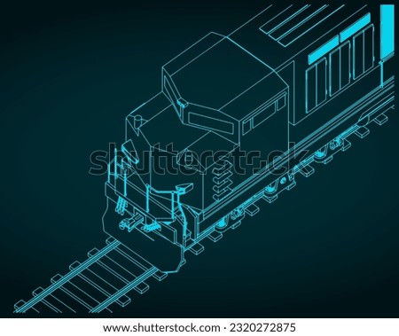 Stylized vector illustration of diesel locomotive close up