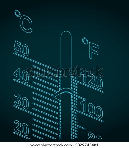 Stylized vector illustration of thermometer close up