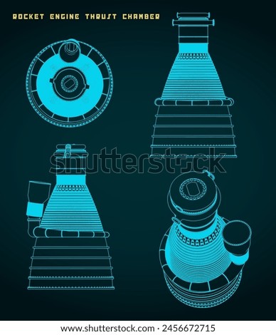 Stylized vector illustration of rocket engine thrust chamber drawings