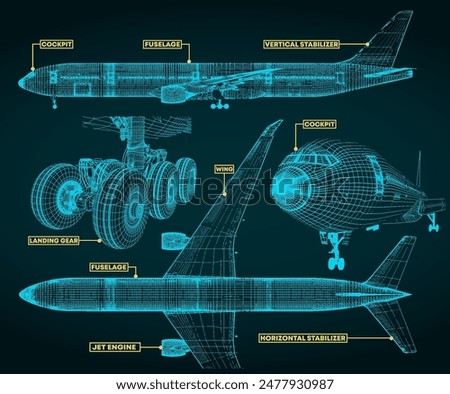 Similar – Foto Bild Flugzeugfragment eines alten Verkehrsflugzeuges vor blauem Himmel