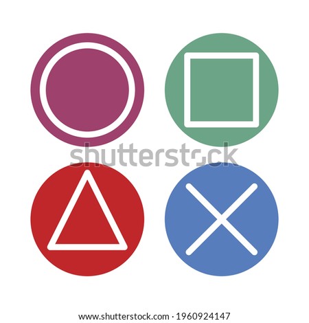 Flat vector style of circle, square, triangle, and cross button. Circle, square, triangle, and cross icon design for stick game controller. Playstaion icon design.