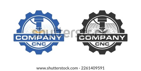 Set of CNC machine logo emblem with plate steel illustration, Professional laser cutting logo design template silhouette isolated