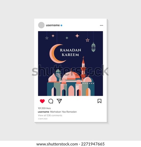 Post Instagram feed frame mockup Ramadan theme, vector design user interface mock up instagram, Ramadan Kareem post instagram design template