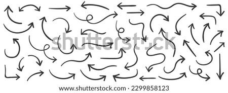 Hand drawn arrows icons vector design. Swirls arrows doodle lines icon set