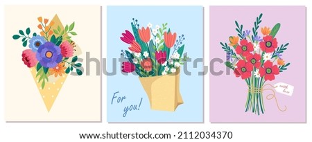 Similar – Image, Stock Photo Woman holding bouquet of fresh flowers against white wall