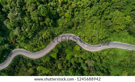 Similar – Image, Stock Photo Tree tops and road in nature