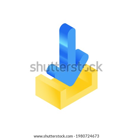 Isometric Blue and Yellow Icon. Modern Flat Vector Illustration. Download Sign. Social Media Template.