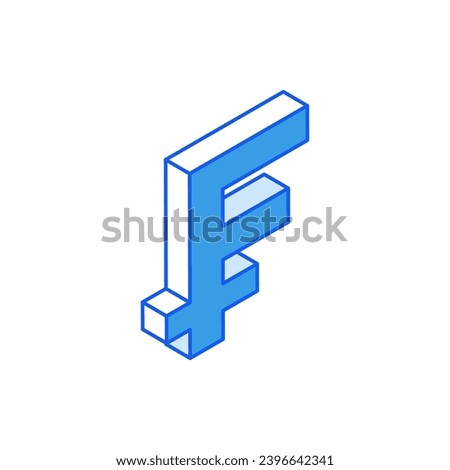 Isometric icon in outline. Modern flat vector Illustration. Frank currency symbol. Social media marketing Icon.