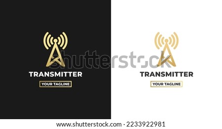 Transmitter Logo or Antenna Logo Isolated on White Background. broadcast, transmitter antenna symbol design vector illustration. Radio tower Logo. Linear style. Transmitter Logo. Cell phone tower.