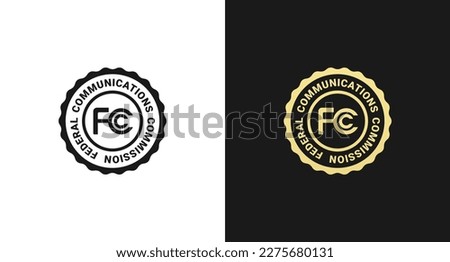 Federal communications commission FCC Label Stamp Vector Isolated in Flat Style. Federal communications commission mark vector. FCC stamp vector isolated on black and white background.