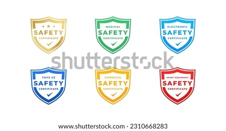 Safety certificate label or Safety certificate logo vector isolated in Flat Style. Best Safety certificate label for product packaging design element. Safety certificate logo for packaging design elem