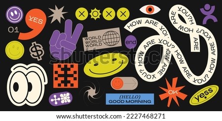 Collection of various patches, labels, tags, stickers, stamps for shopping and packaging. discounts, new collection. Vector set, trendy promo labels	