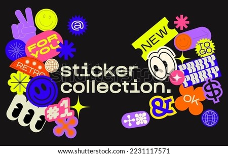 Collection of various patches, labels, tags, stickers, stamps for shopping and packaging. discounts, new collection. Vector set, trendy promo labels