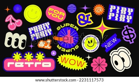 Collection of various patches, labels, tags, stickers, stamps for shopping and packaging. discounts, new collection. Vector set, trendy promo labels