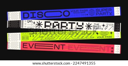 control bracelets for events, disco, festival, fan zone, party, staff. Vector mockup of a festival bracelet in a futuristic style.