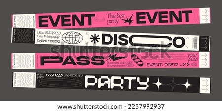 Control ticket bracelets for events, disco, festival, fan zone, party, staff. Vector mockup of a festival bracelet in a futuristic style