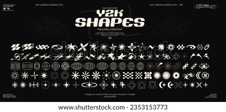 Retro futuristic y2k shapes design elements. Collection abstract graphic geometric symbols and objects. Templates for notes, banners, stickers, business cards	