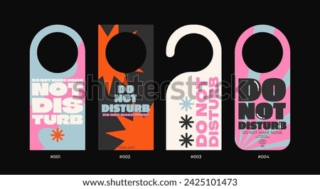 Please do not disturb.Paper Sign warning a hanger on the door of the hotel. Vector sign in a bright trendy cartoon retro style