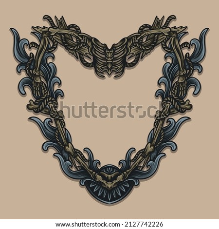 artwork illustration and t shirt design  tiger love frame skeleton engraving ornament Imagine de stoc © 