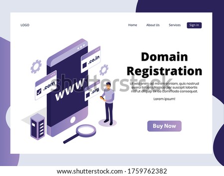 Isometric Landing page of Domain Registration