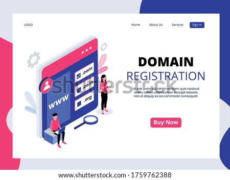 Isometric Landing page of Domain Registration