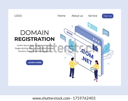 Isometric Landing page of Domain Registration