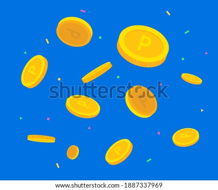 coins and pollen falling from the sky illustration set. money, lotto, confetti, dollar, point. Vector drawing. Hand drawn style.