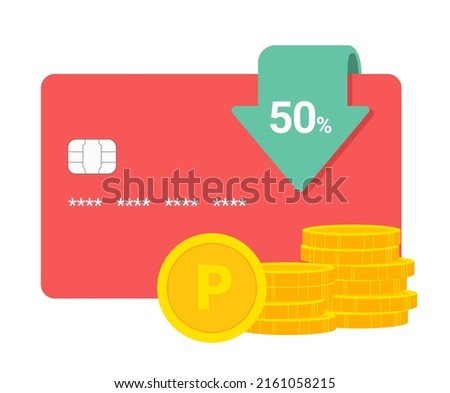Credit cards offer more discounts and points as you use them illustration set. coin, event, bank, pay. Vector drawing. Hand drawn style.
