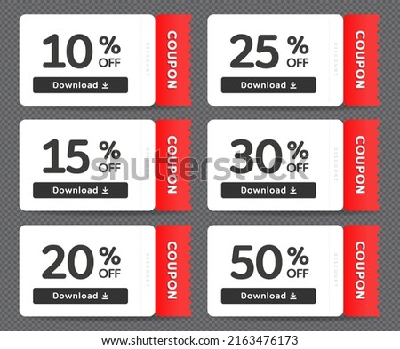 download discount coupon promotion illustration set. ticket, voucher, sale coupon book, gift voucher. Vector drawing. Hand drawn style