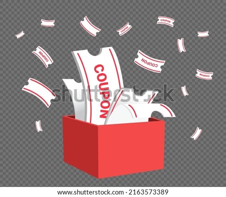 Gift box full of gift cards and coupons illustration set. shopping event, pay, store. Vector drawing. Hand drawn style.