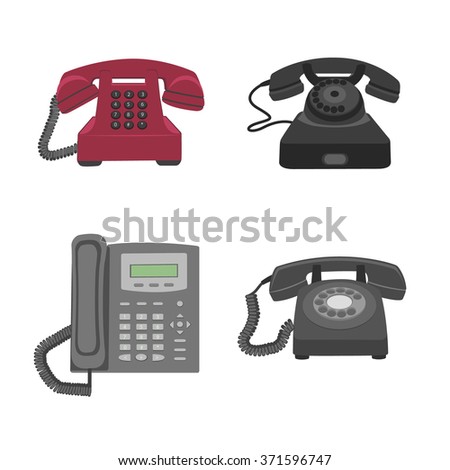 Vector Set of Cartoon Telephones. Flat design  Telephones