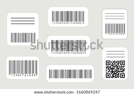 Realistic barcode and qr codes label set