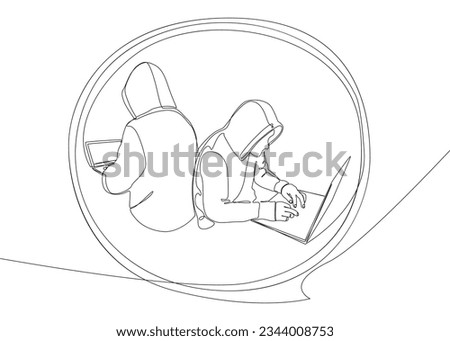 One continuous line of speech bubble with Computer Hacker. Thin Line Illustration vector concept. Contour Drawing Creative ideas.