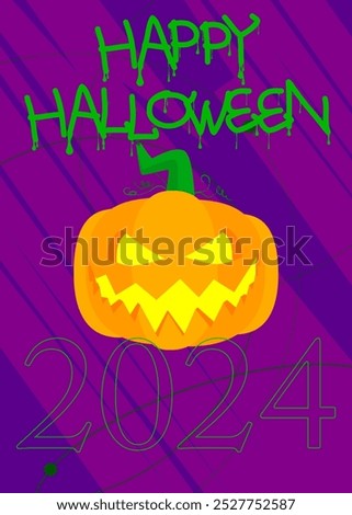 Halloween poster. Banner template for 2024 October Holiday event. Design with Jack O' Lantern pumpkin. Social media post for invitation.