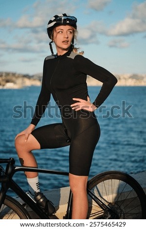 Similar – Image, Stock Photo Thoughtful young female athlete listening to music in studio