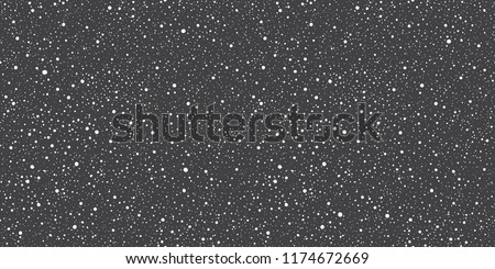 Winter, New Year, Christmas or cosmic, galaxy, night sky seamless pattern, background. Elongated rectangle shape. Hand drawn falling snow, stars, dot snowflakes, flakes, splash, spray, blobs texture.