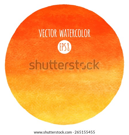 Sunset sun, fire colors watercolor vector circle shape. Red, orange, yellow gradient fill. Tropical sun silhouette. Rough edges.
