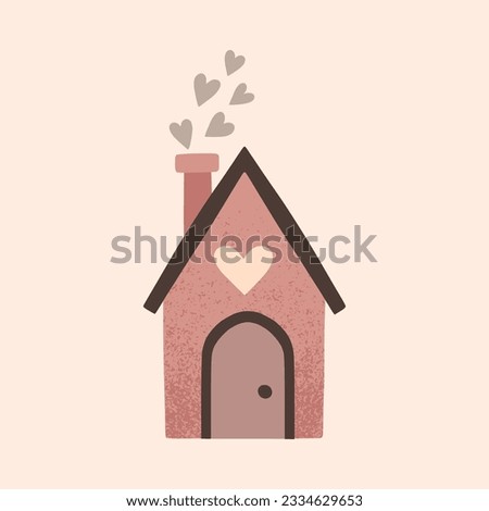 A house in a naive children's style. An illustration of a cartoon primitive autumn-colored house. Clipart for the design of greeting cards, invitations, prints, stickers and patterns. 