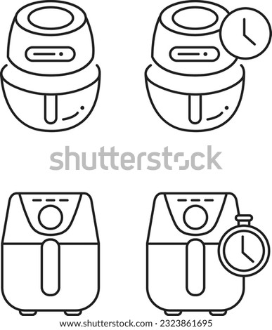 air fryer line icon set of vector