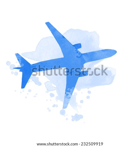 vector watercolor plane with cloud