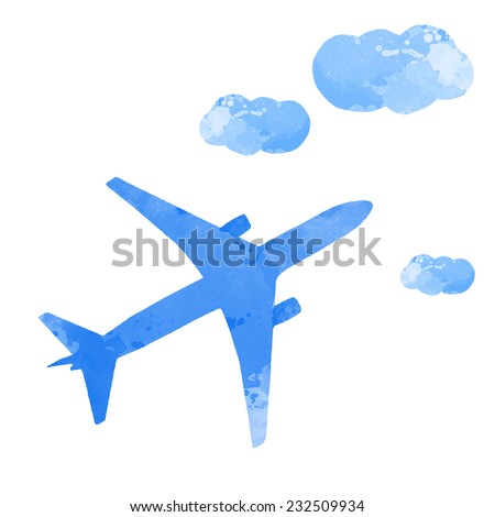 vector watercolor plane with cloud