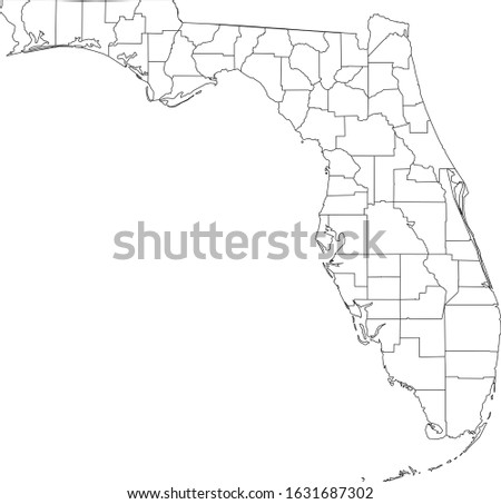 White Outline Counties Map of US State of Florida