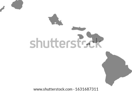 Gray Outline Counties Map of US State of Hawaii